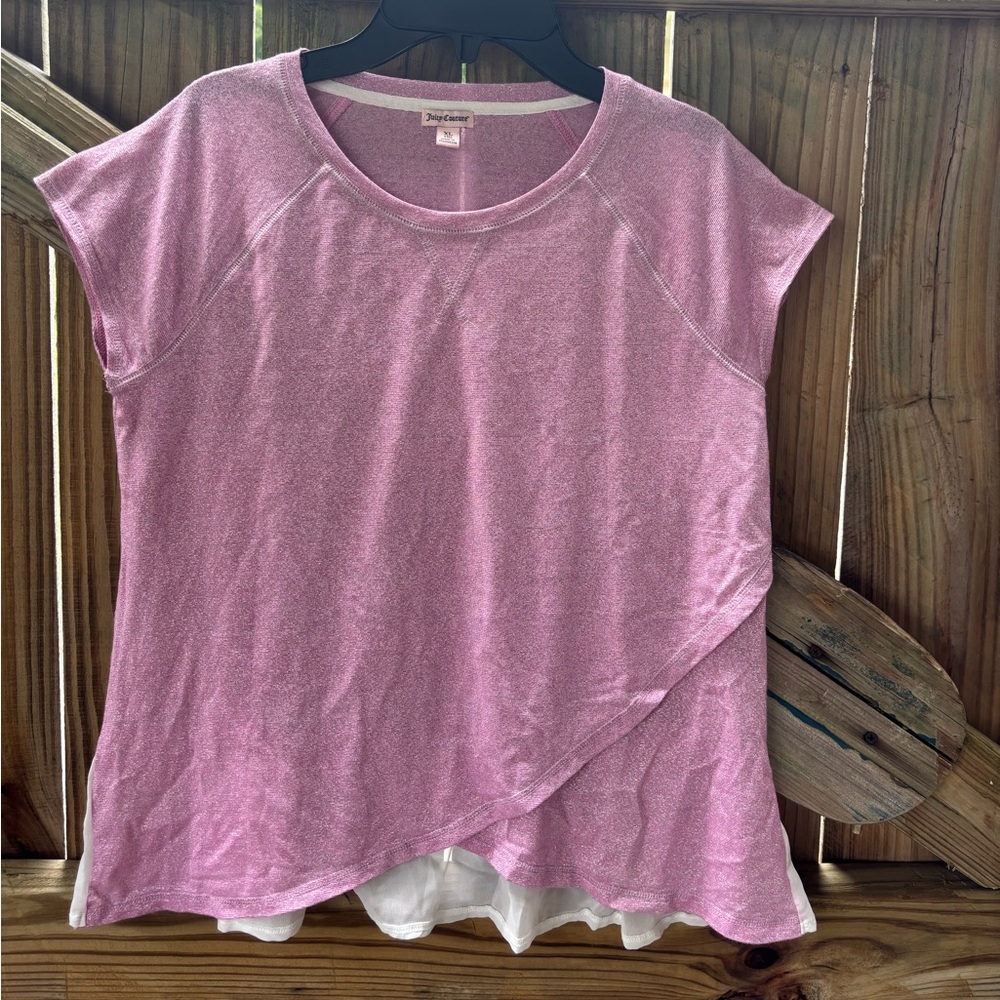 Juicy Couture Pink & Cream Layered Look Cap Sleeve T-Shirt Size XL Junior